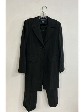 Black Wool Pant Suit 2 Piece Pinstripe Made in Canada Womens 8/10